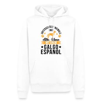 Alter Mann mit Galgo Espanol Spanischer Windhund - Männer Premium Bio Hoodie - Weiß - Vorne - Nico (187cm)