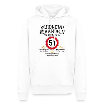51. Geburtstag Schonend Behandeln 51 Alte Kiste 51 - Männer Premium Bio Hoodie - Weiß - Vorne - Nico (187cm)
