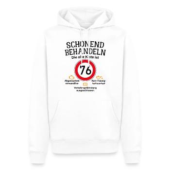 76. Geburtstag Schonend Behandeln 76 Alte Kiste 76 - Männer Premium Bio Hoodie - Weiß - Vorne - Nico (187cm)
