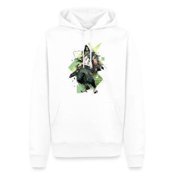 Epischer Gamer Cyber Assassine in Grün mit Baggies - Männer Premium Bio Hoodie - Weiß - Vorne - Nico (187cm)