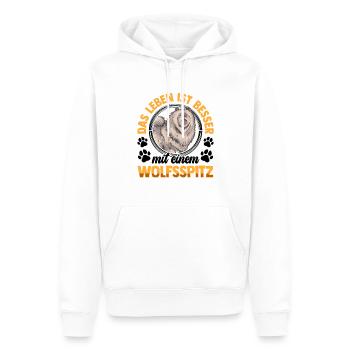 Leben mit Wolfsspitz Deutscher Keeshond - Männer Premium Bio Hoodie - Weiß - Vorne - Nico (187cm)