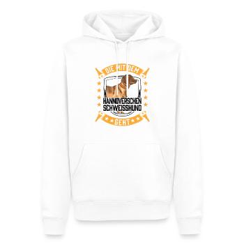 Die mit dem Hannoverscher Schweißhund geht - Männer Premium Bio Hoodie - Weiß - Vorne - Nico (187cm)