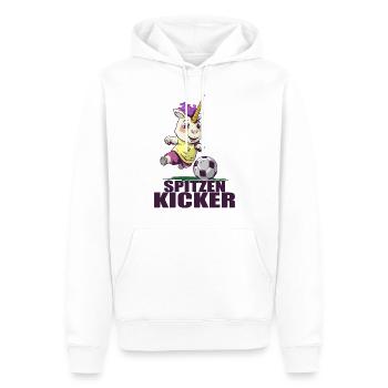 "Spitzen Kicker" - lustiges Fußball Einhorn - Männer Premium Bio Hoodie - Weiß - Vorne - Nico (187cm)