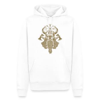 Wikinger Krieger Schädel Bart Äxten Runen Vegvisir - Männer Premium Bio Hoodie - Weiß - Vorne - Nico (187cm)