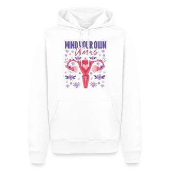 Féministe : Occupez-vous de votre propre utérus - Sweat à capuche Premium bio Homme - blanc - Devant - Nico (187cm)