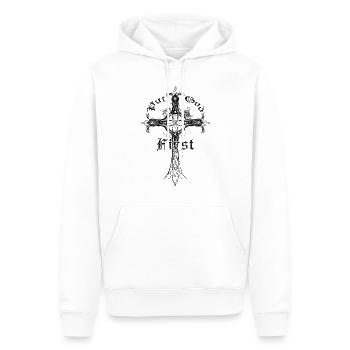 Christen Kreuz Put God First Christlich Geschenk - Männer Premium Bio Hoodie - Weiß - Vorne - Nico (187cm)