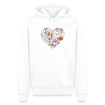 Stylischer Retro-Grusel: Halloween 60er und 70er - Männer Premium Bio Hoodie - Weiß - Vorne - Nico (187cm)
