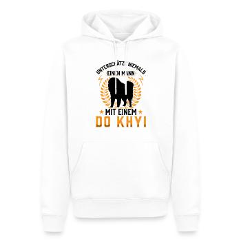 Mann mit Do Khyi Tibetanische Dogge - Männer Premium Bio Hoodie - Weiß - Vorne - Nico (187cm)