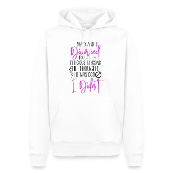 Bonne fête de divorce Mon ex et moi - Sweat à capuche Premium bio Homme - blanc - Devant - Nico (187cm)
