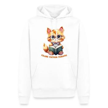 "Feline Fiction Fanatic": Bücherwurm Katze Design - Männer Premium Bio Hoodie - Weiß - Vorne - Nico (187cm)