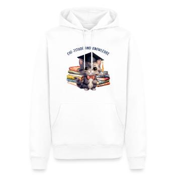 "Cat-Titude And Knowledge" Buchliebhaber-Katze - Männer Premium Bio Hoodie - Weiß - Vorne - Nico (187cm)