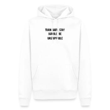 Fitness - Entraînez-vous dur, restez humble, soyez imparable - Sweat à capuche Premium bio Homme - blanc - Devant - Nico (187cm)