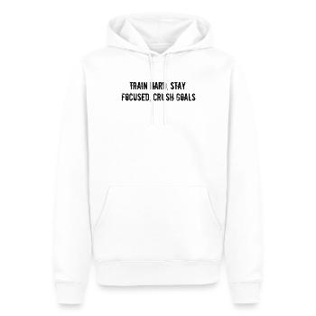 Fitness - Train hard, stay focused, crush goals - Männer Premium Bio Hoodie - Weiß - Vorne - Nico (187cm)