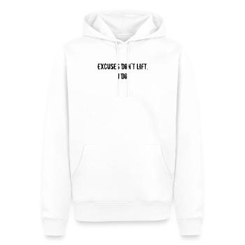 Forme physique - Les excuses ne s’enlèvent pas, je le fais - Sweat à capuche Premium bio Homme - blanc - Devant - Nico (187cm)