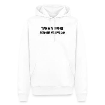 Fitness - Train with purpose, perform with - Männer Premium Bio Hoodie - Weiß - Vorne - Nico (187cm)