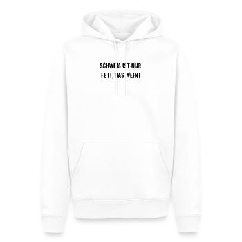 Fitness - Schweiß ist nur Fett, das weint - Männer Premium Bio Hoodie - Weiß - Vorne - Nico (187cm)