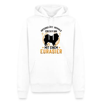 Mann mit Eurasier Eurasian Spitz - Männer Premium Bio Hoodie - Weiß - Vorne - Nico (187cm)