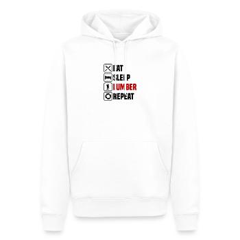 Manger, dormir, faire du bois, répéter - Sweat à capuche Premium bio Homme - blanc - Devant - Nico (187cm)