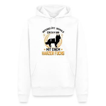 Mann mit Harzer Fuchs Altdeutscher Hütehund - Männer Premium Bio Hoodie - Weiß - Vorne - Nico (187cm)