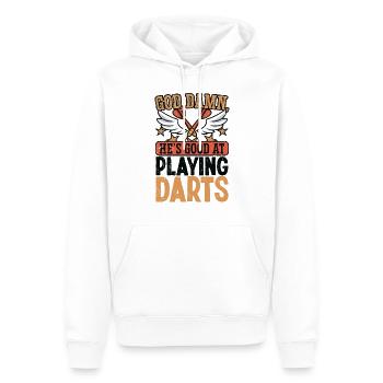 he's good at playing darts - Männer Premium Bio Hoodie - Weiß - Vorne - Nico (187cm)
