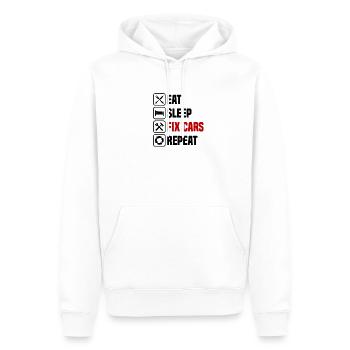 Manger, dormir, réparer des voitures, répéter - Sweat à capuche Premium bio Homme - blanc - Devant - Nico (187cm)