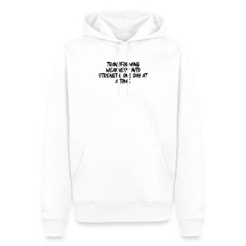 Fitness - Transforming weakness into strength, - Men’s Premium Organic Hoodie - white - Front - Nico (187cm)