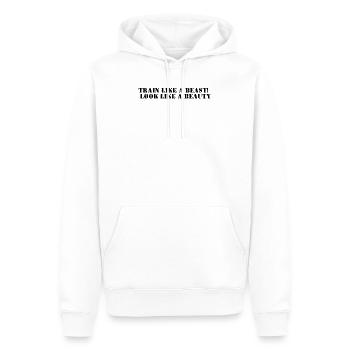 Fitness - Entraînez-vous comme une bête, ayez l’air d’une beauté - Sweat à capuche Premium bio Homme - blanc - Devant - Nico (187cm)