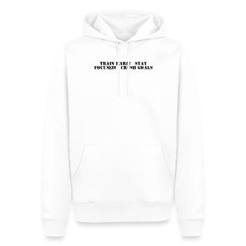 Fitness - Train hard, stay focused, crush goals - Männer Premium Bio Hoodie - Weiß - Vorne - Nico (187cm)