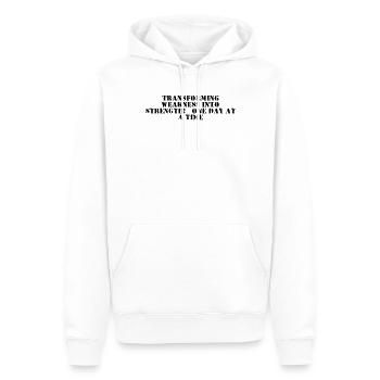 Fitness - Transforming weakness into strength, - Men’s Premium Organic Hoodie - white - Front - Nico (187cm)