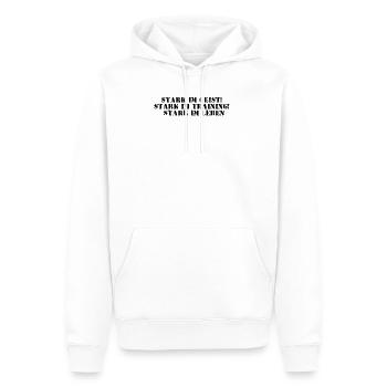 Fitness - Stark im Geist, stark im Training, - Männer Premium Bio Hoodie - Weiß - Vorne - Nico (187cm)