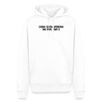Fitness - Chasser les gains, embrasser la douleur, l’assumer - Sweat à capuche Premium bio Homme - blanc - Devant - Nico (187cm)