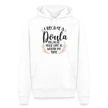 Doula accoucheuse Je suis devenue une - Sweat à capuche Premium bio Homme - blanc - Devant - Nico (187cm)