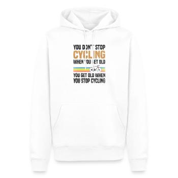 You don't stop cycling because you're getting old - Men’s Premium Organic Hoodie - white - Front - Nico (187cm)