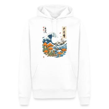 Vague japonaise Vintage champignons Ukiyo-E Design - Sweat à capuche Premium bio Homme - blanc - Devant - Nico (187cm)