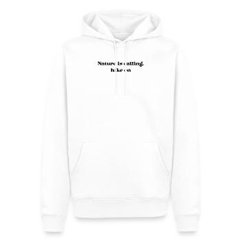 Randonnée - La nature vous appelle, continuez à marcher - Sweat à capuche Premium bio Homme - blanc - Devant - Nico (187cm)