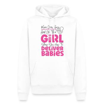 Infirmière spécialisée dans le travail et l’accouchement - Sweat à capuche Premium bio Homme - blanc - Devant - Nico (187cm)