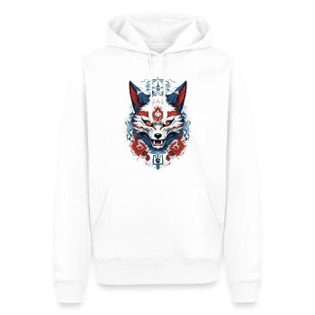 Japanische Kitsune Maske Yokai Ukiyo-E Design - Männer Premium Bio Hoodie - Weiß - Vorne - Nico (187cm)