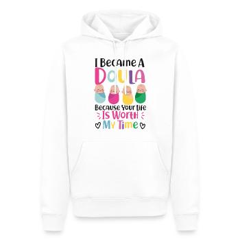 Doula accoucheuse Je suis devenue une - Sweat à capuche Premium bio Homme - blanc - Devant - Nico (187cm)