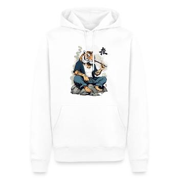 Japanischer rauchender Tiger Streetwear Kunststil - Männer Premium Bio Hoodie - Weiß - Vorne - Nico (187cm)