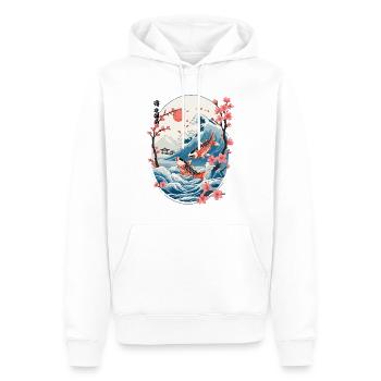 Vintage Ukiyo-E Koi Karpfen Kirschblüten Design - Männer Premium Bio Hoodie - Weiß - Vorne - Nico (187cm)