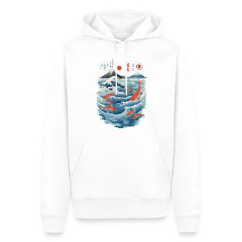 Japon Pêche Poisson Ukiyo-E Vintage Streetwear - Sweat à capuche Premium bio Homme - blanc - Devant - Nico (187cm)