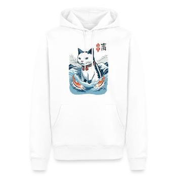 Ukiyo-E Chat Pêche Japon Art Streetwear - Sweat à capuche Premium bio Homme - blanc - Devant - Nico (187cm)