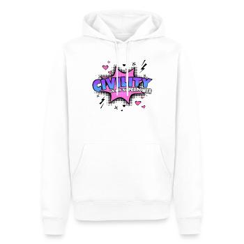 Politeness is my superpower trait - Men’s Premium Organic Hoodie - white - Front - Nico (187cm)