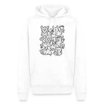 Corgi Doodle: Kaffee, Pizza, Donut, Musik, Buch - Männer Premium Bio Hoodie - Weiß - Vorne - Nico (187cm)