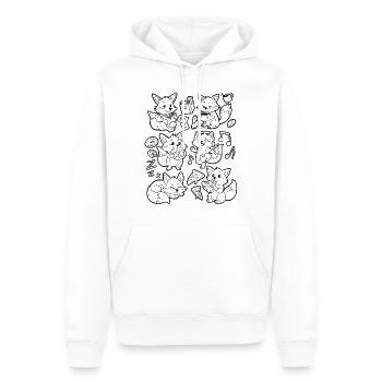 Fox Doodle : Pizza, Donut, Café, Musique, Livre - Sweat à capuche Premium bio Homme - blanc - Devant - Nico (187cm)