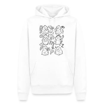 Penguin Doodle : Café, Pizza, Donut, Musique, Livre - Sweat à capuche Premium bio Homme - blanc - Devant - Nico (187cm)