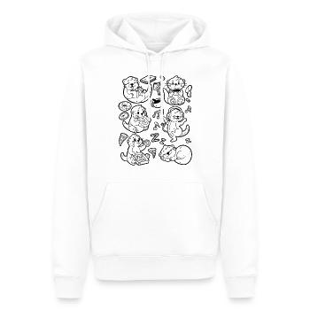 Otter Doodle : Café, Pizza, Donut, Lecture, Musique - Sweat à capuche Premium bio Homme - blanc - Devant - Nico (187cm)