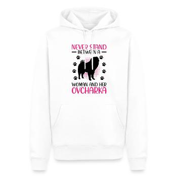 Femme Ovcharka et son Ovcharka caucasien - Sweat à capuche Premium bio Homme - blanc - Devant - Nico (187cm)