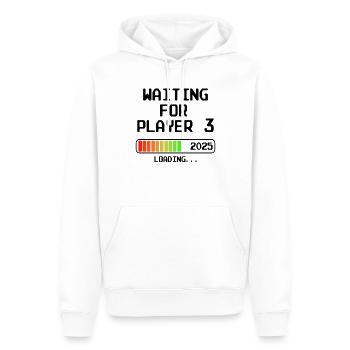Werdender Papa 2025 Bald Mama Waiting For Player 3 - Männer Premium Bio Hoodie - Weiß - Vorne - Nico (187cm)