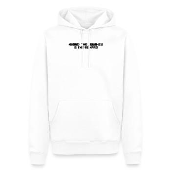 Wandern - Hiking: the journey is the reward - Männer Premium Bio Hoodie - Weiß - Vorne - Nico (187cm)